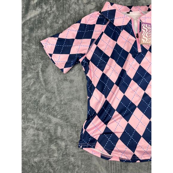 SONEVEN PINK NAVY ARGYLE PATTERN GOLF POLO SHIRT XL NEW WITH TAGS WOMEN'S - Picture 5 of 9